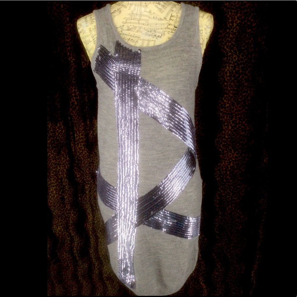BeBe M/S Gray 100% Merino Wool Sweater Dress W/ Sequins